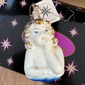 Vintage Christopher Radko hand blown ornament porcelain young lady, tag attached